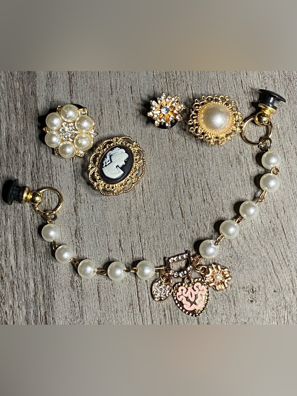 Gold-Tone Pearl Cameo Charm  - Classic White and Gold